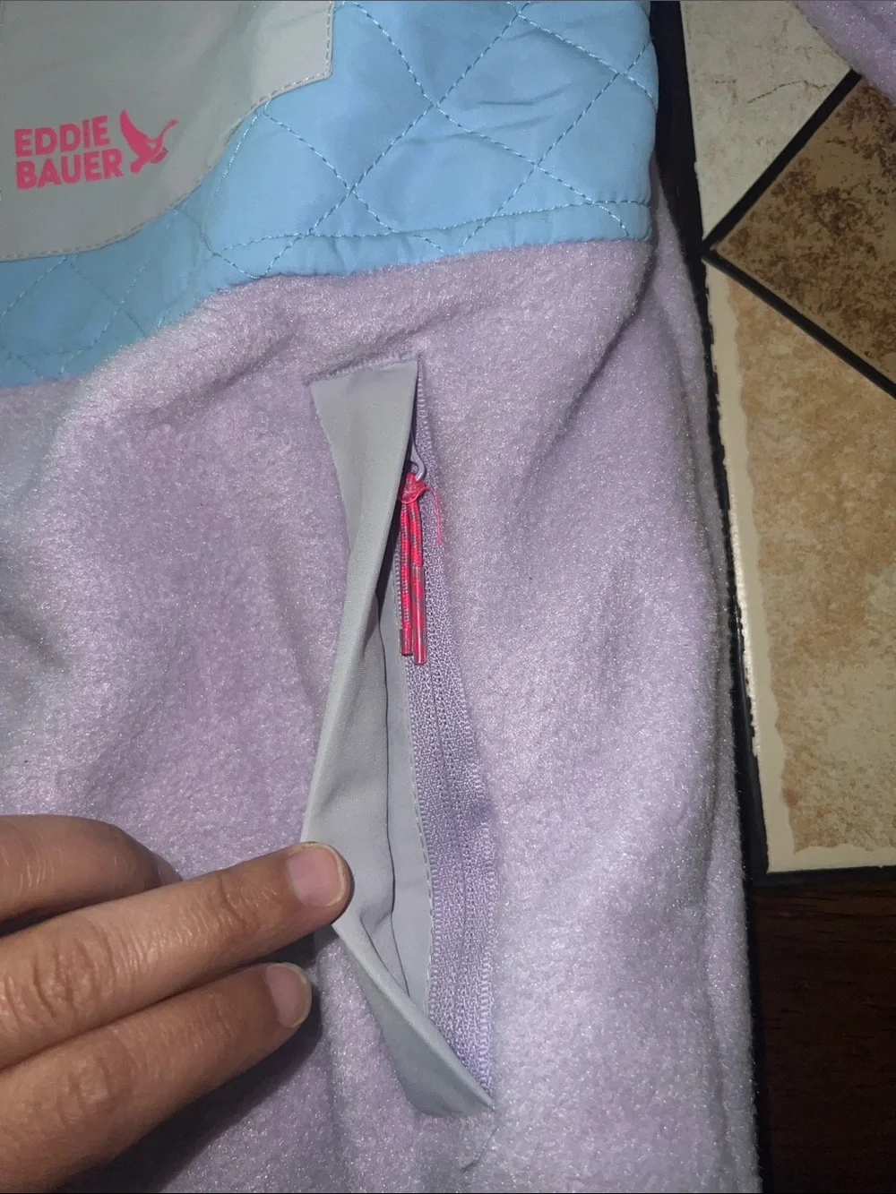 Eddie Bauer Lavender, Light Blue & Pink Quilted Fleece Jacket